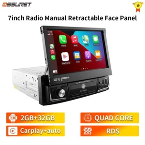 Single 1DIN 7"Android 10 32GB Flip GPS Nav Car Stereo Radio Player Multimedia US - Picture 1 of 17