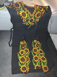 Hand Stitched Sunflower Dress One Size Tie Behind 39” L  25” W Adjustable - Picture 1 of 8