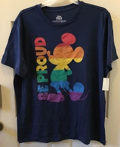 Disney Mickey Mouse Rainbow Proud Men's XL Navy Blue Pride Graphic Shirt - Picture 1 of 5