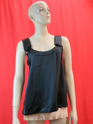 NWT MIU MIU PRADA MT753 BLACK SATIN RUCHED SLEEVELESS DRESS TANK TOP 42 ITALY - Image 1 of 4