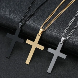 Collana Da Uomo Con Pendente A Croce In Acciaio Inossidabile Al Titanio + - Foto 1 di 14