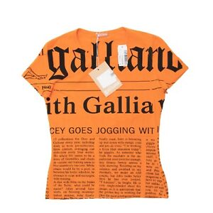 JOHN GALLIANO Y2K Gazette Newspaper Womens T-Shirt Top Blouse Orange Size S NWT