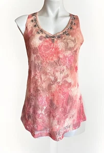 Blusa Y2K Romántica Hada Caprichosa Floral Malla Para Mujer M Rosa Sin Mangas Cuentas - Imagen 1 de 12