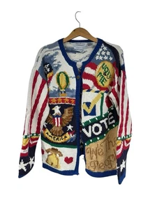 Vintage Northern Isles Cardigan Womens Large Hand Knit Vote America Uncle Sam - Picture 1 of 13