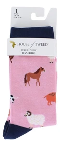 House Of Tweed Damen Farmyard Rosa Tier Luxus Premium Bambus Socken - Bild 1 von 2
