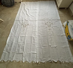 Coppia Di Tendoni In Lino E Cotone Con Ricamo Intaglio 240 × 90 Cm ￼ - Picture 1 of 4