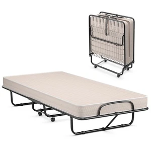 Folding Bed with Mattress Portable Rollaway Guest Cot Memory Foam Made in Italy - Picture 1 of 10
