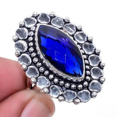 Anillo de joyería enchapado en plata con zafiro azul (simulado) de Madagascar s.7 L1 Foto 1 de 4