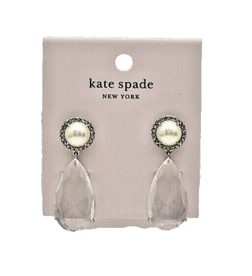 Kate Spade Glam and Glitz Dangle Earrings Tear Drop Silver Dust Bag Elegant