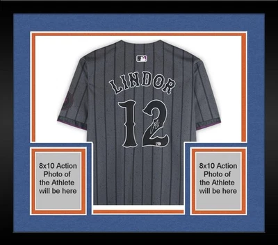 Camiseta Nike City Connect Limited firmada por Francisco Lindor de los Mets de Nueva York enmarcada Foto 1 de 4