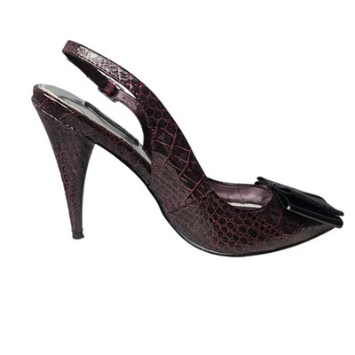 White House Black Market Rudy Slingback Heels Snakeskin Bow Stiletto Womens  7M - Image 1 of 4