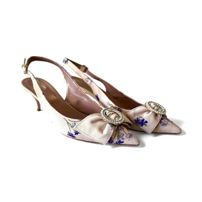 RED Valentino Floral Slingback Kitten Heels Pink Bow Crystal Buckle 38 (US 8) - Image 1 of 4