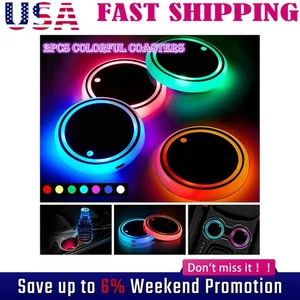2Pcs USB Changing Car LED Cup Holder Pad Coaster Light 7 Colors Decor Lights Set - Picture 1 of 12