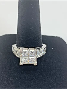SJD Sterling Silver 925 Samara Bold Square White CZ Engagement Ring Size 6.5 6g - Picture 1 of 24