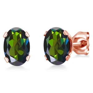1.60 Ct Oval 7x5mm Green Mystic Topaz Brass Rose Gold Plated Brass Stud Earrings - Picture 1 of 2