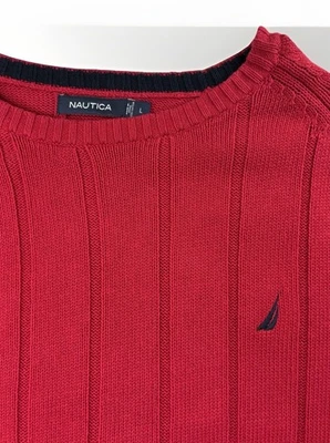 Nautica Mens Sweater Size Large Red Knit Luxury Performance Crew Neck Cotton - Image 1 of 4