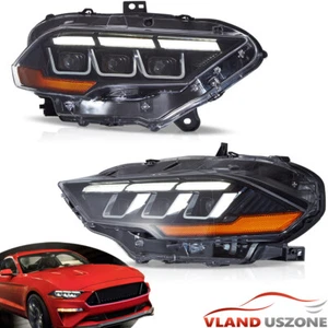 Par de faros LED negros aptos para Ford Mustang 2018-2023 luces delanteras con animación - Imagen 1 de 16