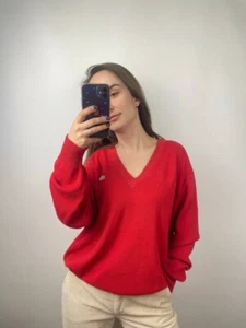 Lacoste chemise made in France vintage oversized red v-neck sweater pullover S-L - Picture 1 of 13