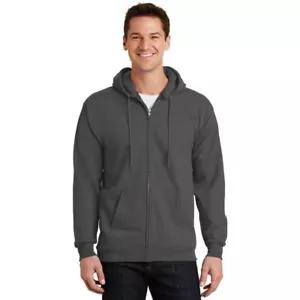 Port & Company PC90ZH Men's Fleece Full-Zip Hooded Sweatshirt 50/50 Warm Hoodie - Picture 1 of 12