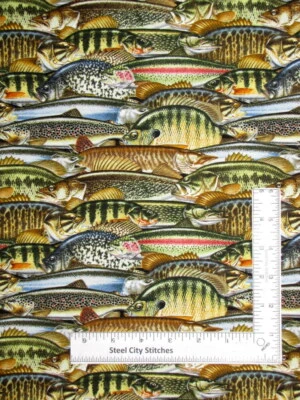 Fish Trout Fishing Fabric Fish Allover Keep It Reel Cotton Blank Textiles Yard - Image 1 of 2