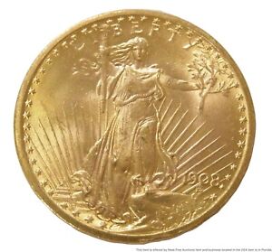 1908 St Gaudens America Gold DBL Eagle Twenty Dollar $20 Coin US Walking Liberty