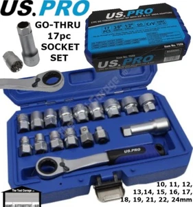 US PRO 17pc Metric Go-thru Socket Set 3/8, 1/2 Adaptors Ratchet, Go Through 7559 - Picture 1 of 4