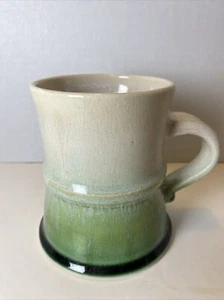Handmade Studio Pottery Mug - Cream Fade To Green 12oz Drip Glaze - Picture 1 of 10