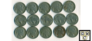 1916  Buffalo Nickels About Good/Good (Lot of 15 coins)