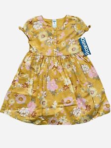 Oshkosh Butterscotch Yellow Floral Girls Toddler Short Sleeve Dress Lined 5T NWT