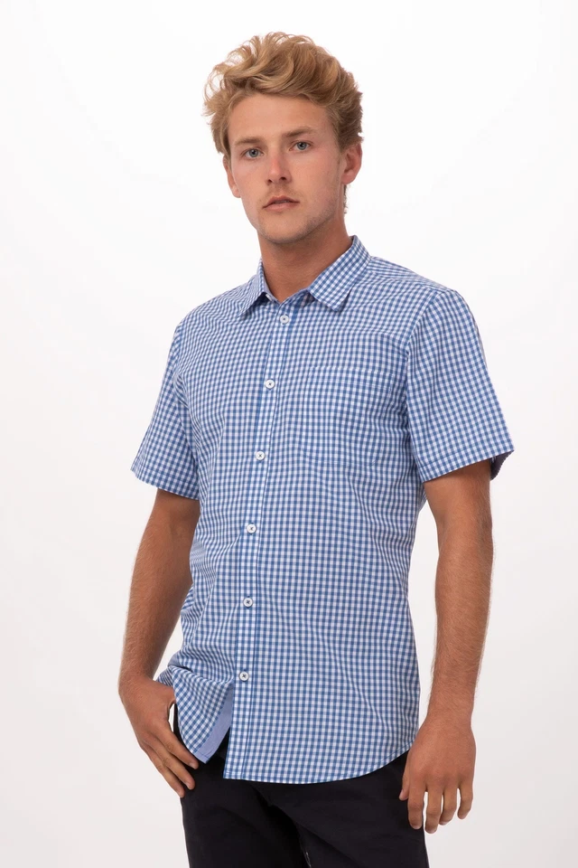Chef Works Mens Modern Gingham Short Sleeve Dress Shirt (SHC02) - Image 1 of 1