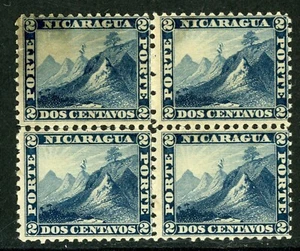 Nicaragua 1869 Momotombo  2¢ Medium Indigo (Blue) Maxwell #4 Block Mint  K707 ⭐ - Picture 1 of 6