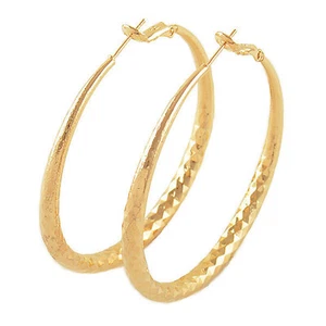 2 INCH 5 CM UNIQUE PATTERN GOLD COLOR HOOP EARRINGS (3M938) - Picture 1 of 3