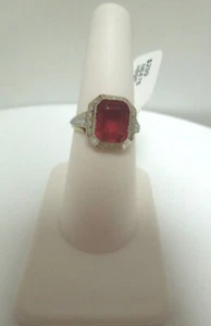 Anillo Rubí Sintético Oro Amarillo Blanco 10kt R939 Talla 6.5 (EE. UU.) Firmado 2.8g - Imagen 1 de 6