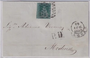 1851 Toscane : 4cr. Vert Bleu Ciel Sur (N°6a) Ben Marginatum 362/s11 - Picture 1 of 2