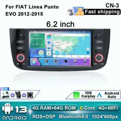 For Fiat Linea Punto EVO 2012-2015 Stereo CarPlay Car Radio Player GPS Screen 4G - Image 1 of 4