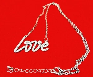 New Fashion Sparkling Crystal "Love" Necklace - Silver Tone  - Picture 1 of 6