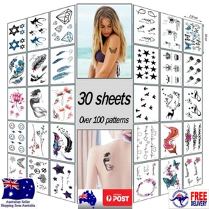 30 Sheets Flowers Butterflies Cartoon Art Temporary Tattoos Stickers for skin - Picture 1 of 28