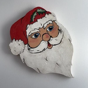 Wood Hand Made Painted Christmas Santa Claus Head Holly Twinkle Blush - Picture 1 of 12