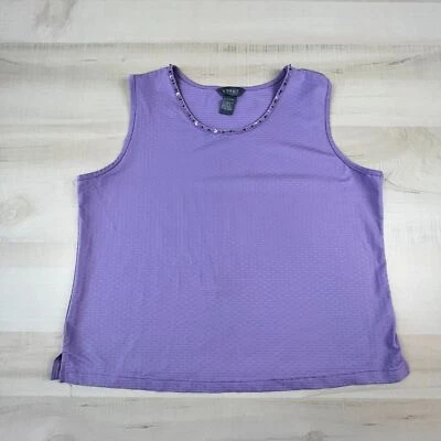 Camiseta regata feminina Koret grande roxa sem mangas decote frisado malha - Imagem 1 de 4