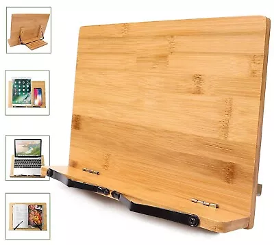 Foldable Bamboo Book Reading Stand Cookbook Stand Tablet Mobile Holder,11" x8.75 - Image 1 of 4