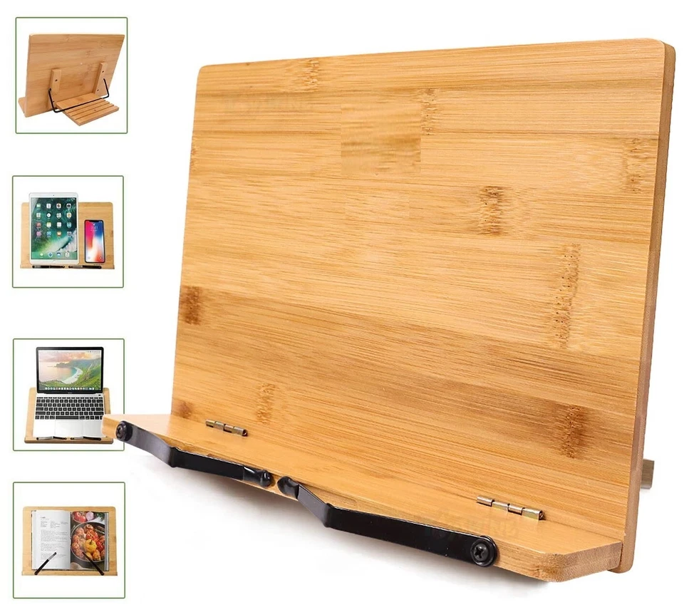 Foldable Bamboo Book Reading Stand Cookbook Stand Tablet Mobile Holder,11" x8.75 - Image 1 of 4