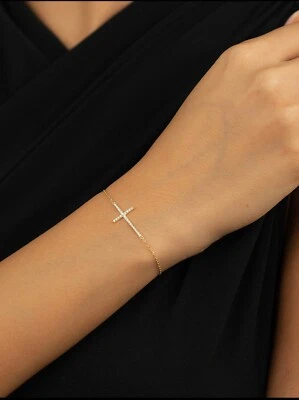 Brazalete Cruz Horizontal Pavé Diamantes en Oro BLANCO 14K-!!! ¡Descuento!!! Foto 1 de 4