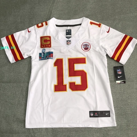 Patrick Mahomes #15 Kansas City Chiefs YOUTH Stitched White SBLVII w/"C" Jersey Cover