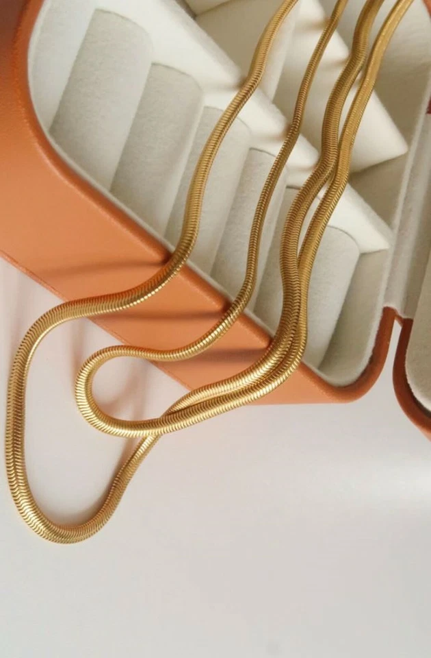 Collar corto simple de 2 capas de serpiente plana enchapado en titanio color dorado para mujer  Foto 1 de 1