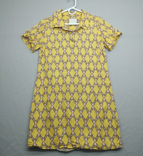 Kate Spade New York Mini Abito Donna Medio Giallo Seta Misto Lino Bottone Oro