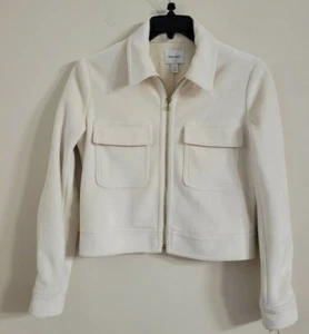 Nine West Size S Velvet Construction Zip up Off White Bomber Jacket w/Pockets - Picture 1 of 6