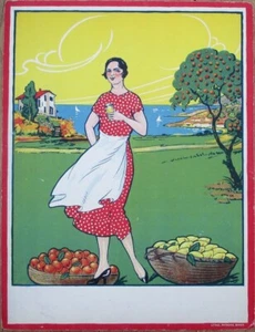 Zitrusfruchtsaft 1930 Werbeschild, Frau Orangen Zitronen an Bord, Belgien - Bild 1 von 1