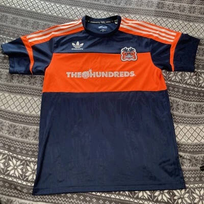 Camiseta deportiva de fútbol The Hundreds × Adidas Skateboarding azul marino/naranja Climalite talla M Foto 1 de 4