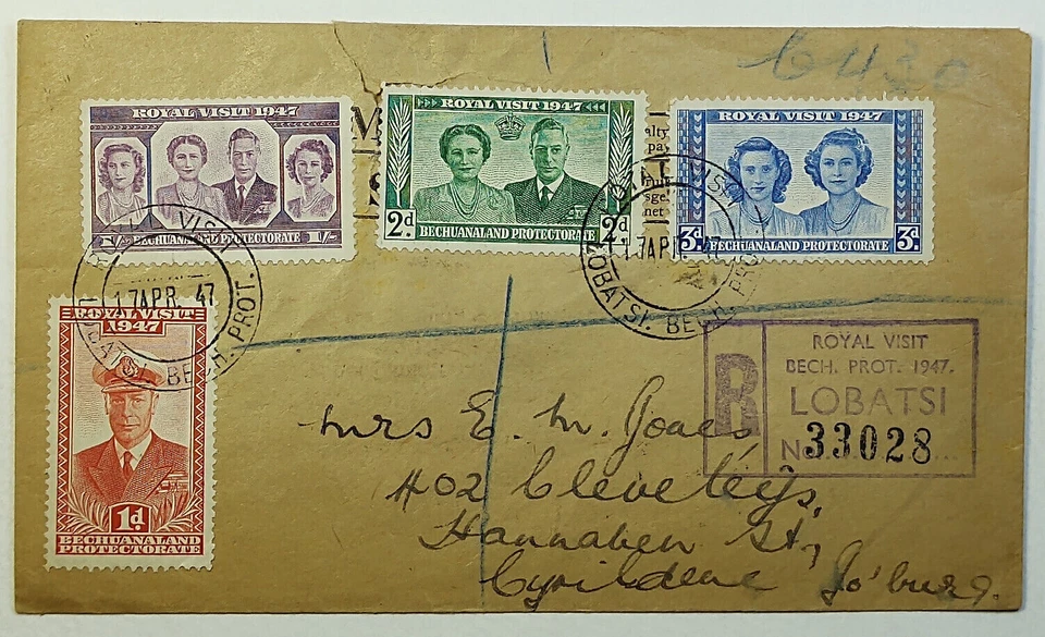 1947 Lobatsi Bechuanaland Protectorate Registered FDC Royal Visit King George VI - Image 1 of 2