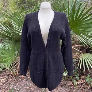 Vintage 80s Cotton Blend Caridigan Sweater Black Button Up Chevron Rinzi Size S - Picture 1 of 8
